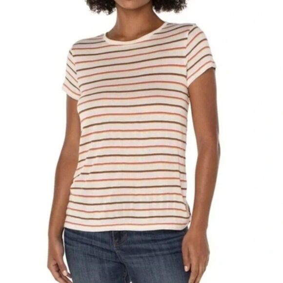 Liverpool Cream Mod Striped Short Sleeved Crewneck Top - Size Medium - Picture 1 of 8